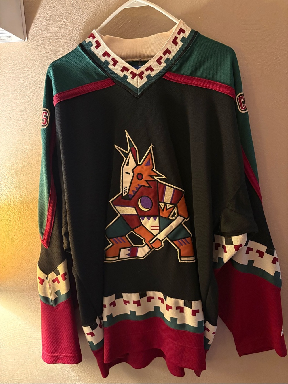 STARTER Black Teal and Red Aztec Coyote Hockey Jersey